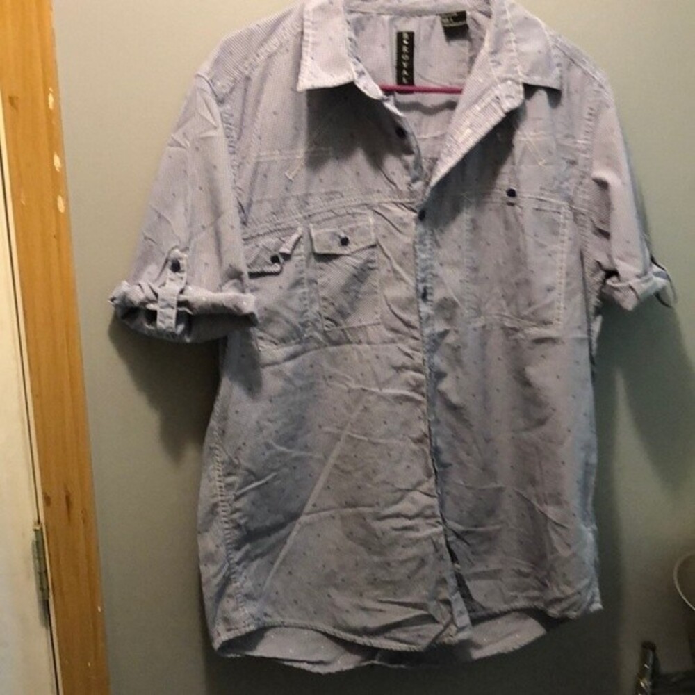 B•royale size large blue gingham print button up short sleeve